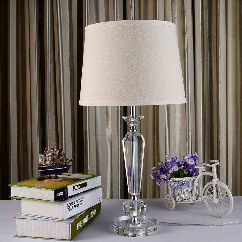 Modern Baluster Fabric Table Light Hand-Cut Crystal 1 Head Small Desk Lamp in White Clearhalo 'Lamps' 'Table Lamps' Lighting' 406654