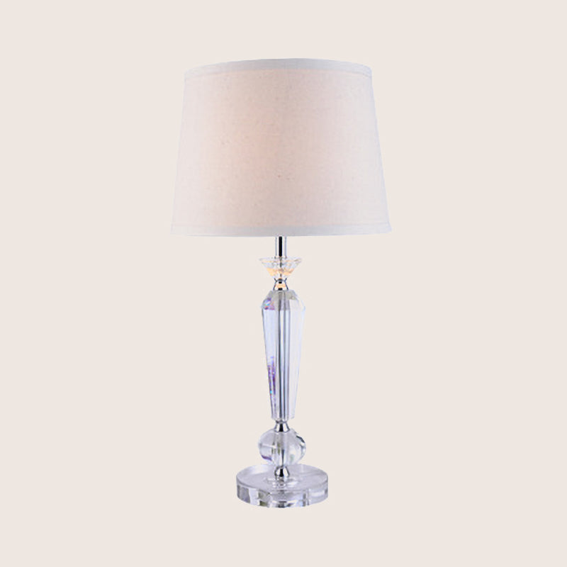 Modern Baluster Fabric Table Light Hand-Cut Crystal 1 Head Small Desk Lamp in White Clearhalo 'Lamps' 'Table Lamps' Lighting' 406656