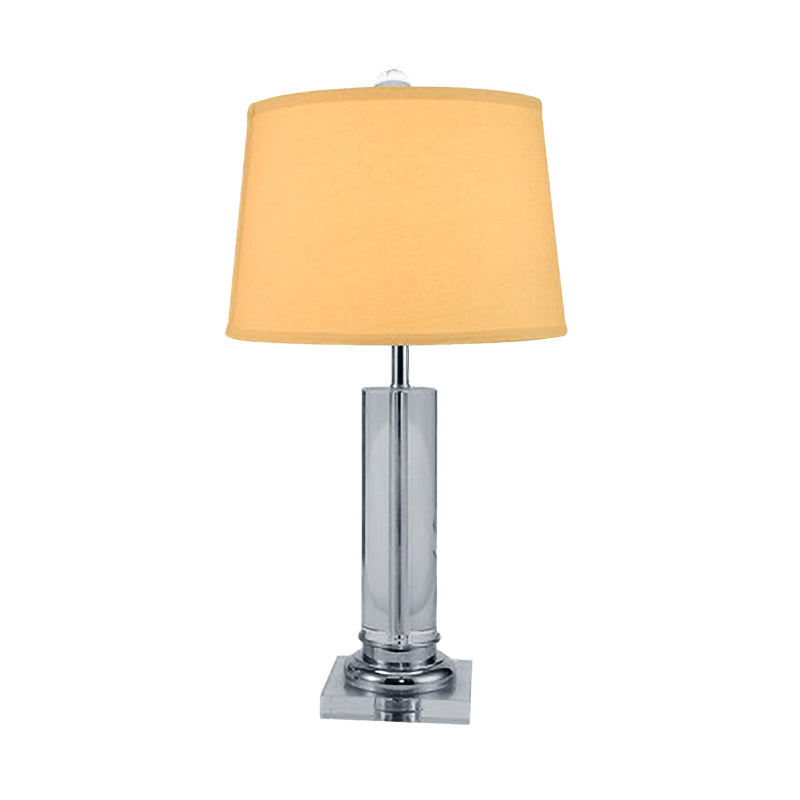 Contemporary 1 Head Task Lighting White Barrel Night Table Lamp with Fabric Shade and Cylinder Crystal Base White Clearhalo 'Lamps' 'Table Lamps' Lighting' 406660