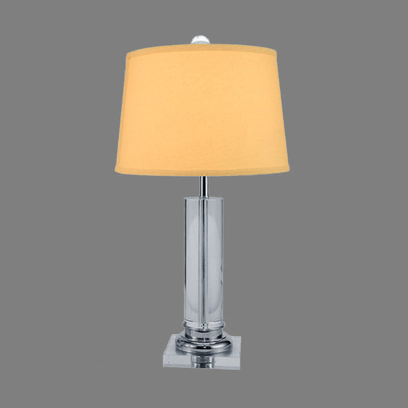 Contemporary 1 Head Task Lighting White Barrel Night Table Lamp with Fabric Shade and Cylinder Crystal Base Clearhalo 'Lamps' 'Table Lamps' Lighting' 406661