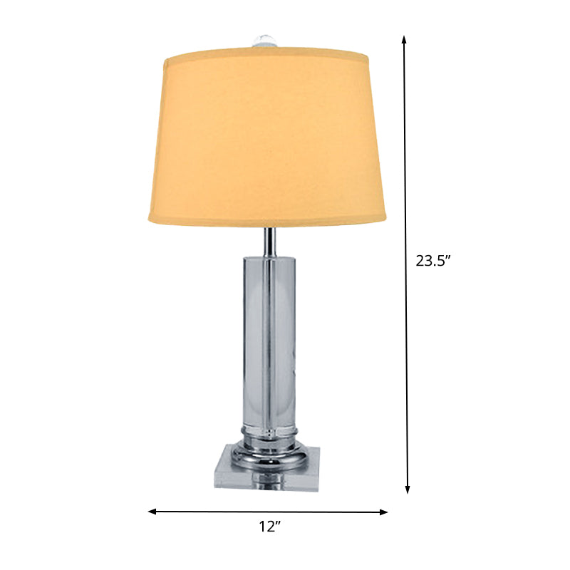 Contemporary 1 Head Task Lighting White Barrel Night Table Lamp with Fabric Shade and Cylinder Crystal Base Clearhalo 'Lamps' 'Table Lamps' Lighting' 406662