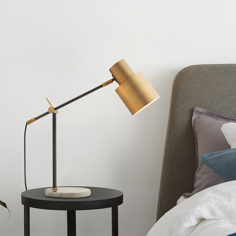 Brass Cylinder Night Light Post-Modern 1 Head Metal Nightstand Lighting for Study Room Clearhalo 'Lamps' 'Table Lamps' Lighting' 406670