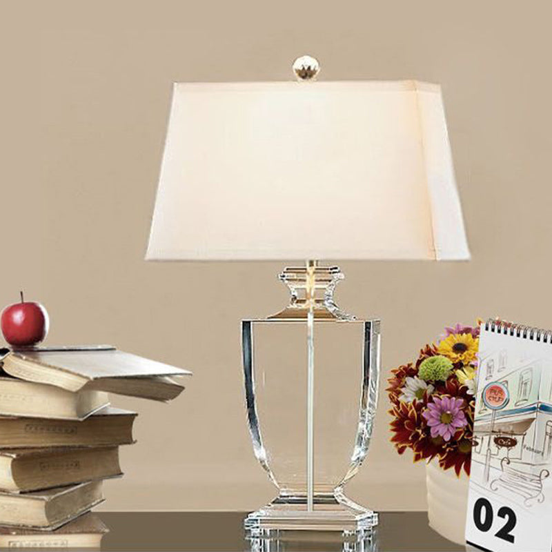 Modern Urn-Shaped Reading Light Hand-Cut Crystal 1 Bulb Fabric Nightstand Lamp in White Clearhalo 'Lamps' 'Table Lamps' Lighting' 406685