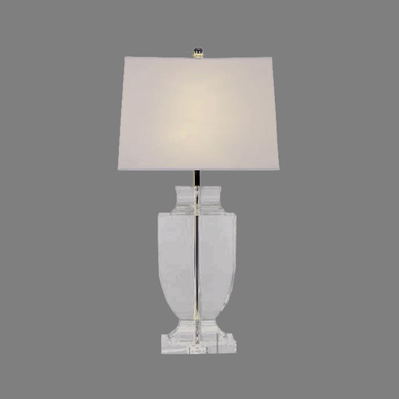 Modern Urn-Shaped Reading Light Hand-Cut Crystal 1 Bulb Fabric Nightstand Lamp in White Clearhalo 'Lamps' 'Table Lamps' Lighting' 406687