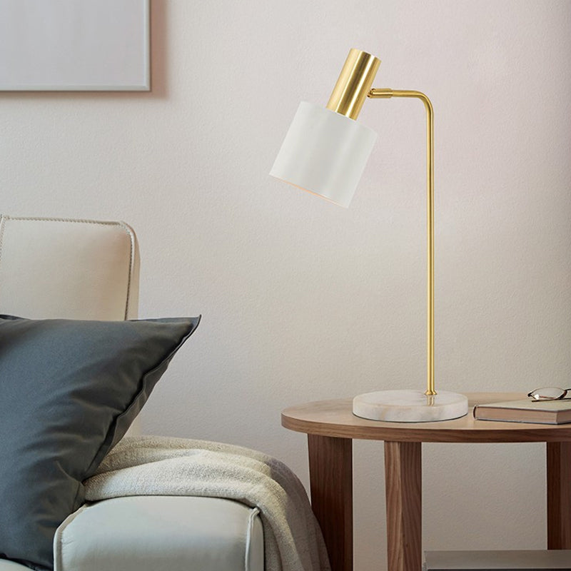 1-Bulb Bedroom Night Table Light Simple Blue/White Marble Nightstand Lamp with Drum Metal Shade Clearhalo 'Lamps' 'Table Lamps' Lighting' 406862