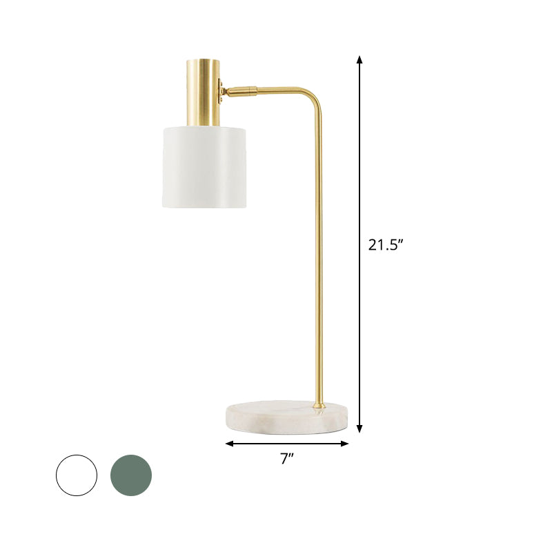 1-Bulb Bedroom Night Table Light Simple Blue/White Marble Nightstand Lamp with Drum Metal Shade Clearhalo 'Lamps' 'Table Lamps' Lighting' 406864