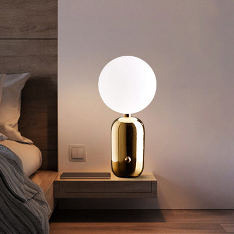 6"/8" W Globe Frosted Glass Night Light Modern 1 Light Gold Metal Nightstand Lighting with Capsule Base for Living Room Gold Clearhalo 'Lamps' 'Table Lamps' Lighting' 406894