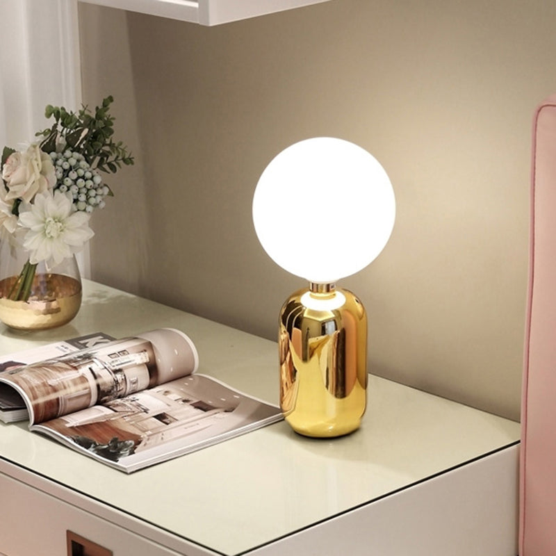 6"/8" W Globe Frosted Glass Night Light Modern 1 Light Gold Metal Nightstand Lighting with Capsule Base for Living Room Clearhalo 'Lamps' 'Table Lamps' Lighting' 406895