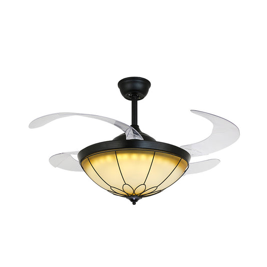42" W LED Dome Semi Flush Mount Lamp Traditional Black Opal Glass 4 Blades Ceiling Fan Light for Dining Room, Wall/Remote Control Clearhalo 'Ceiling Fans with Lights' 'Ceiling Fans' Lighting' 406903