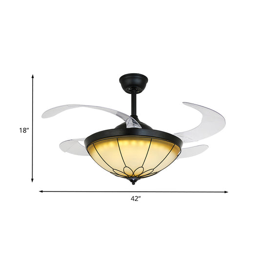42" W LED Dome Semi Flush Mount Lamp Traditional Black Opal Glass 4 Blades Ceiling Fan Light for Dining Room, Wall/Remote Control Clearhalo 'Ceiling Fans with Lights' 'Ceiling Fans' Lighting' 406904