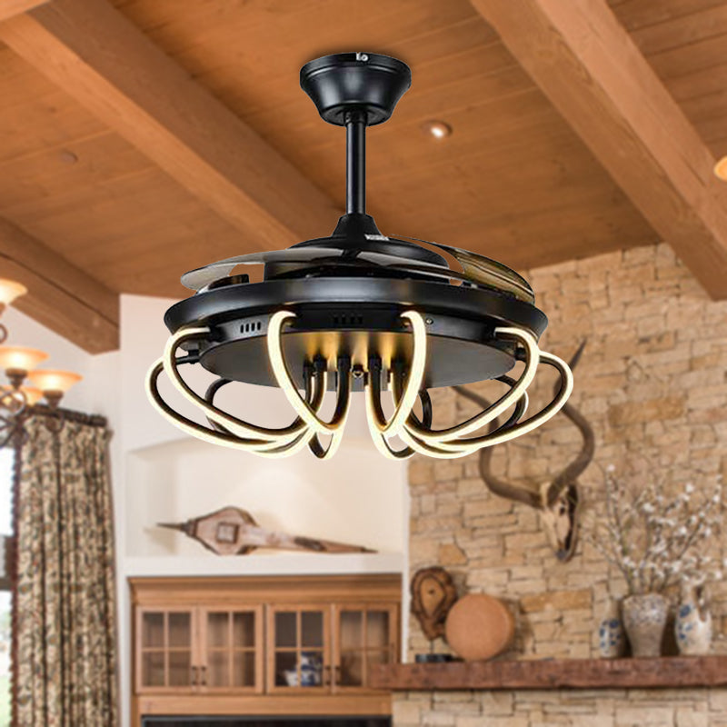 Swirl Acrylic Hanging Fan Lighting Traditional Living Room 42" W LED Semi Flushmount in Black with 3 Blades, Remote Control/Frequency Conversion and Remote Control Black Clearhalo 'Ceiling Fans with Lights' 'Ceiling Fans' Lighting' 406905