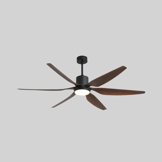 55.5" W LED Semi Flush Lighting Traditional Cylinder Metal Hanging Fan Lamp in Black with 6 Brown Wooden Vanes Clearhalo 'Ceiling Fans with Lights' 'Ceiling Fans' Lighting' 406913