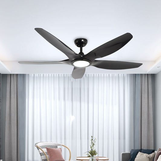 Round Acrylic Pendant Fan Lighting Vintage Living Room 5 Blades LED Semi Flush Mounted Lamp in Black, 60" Wide Clearhalo 'Ceiling Fans with Lights' 'Ceiling Fans' Lighting' 406917