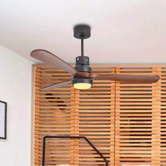 52" W Antiqued Circle Hanging Fan Lamp LED Metallic Semi Flush Mount Light in Black with 3 Wood Blades Clearhalo 'Ceiling Fans with Lights' 'Ceiling Fans' Lighting' 406922