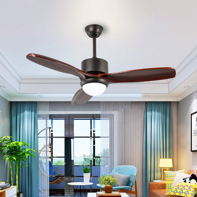 Metal Cylinder 3 Blades Ceiling Fan Lamp Vintage Living Room LED Semi Flush Mounted Light in Dark Coffee, 48" Wide Dark Coffee Clearhalo 'Ceiling Fans with Lights' 'Ceiling Fans' Lighting' 406930