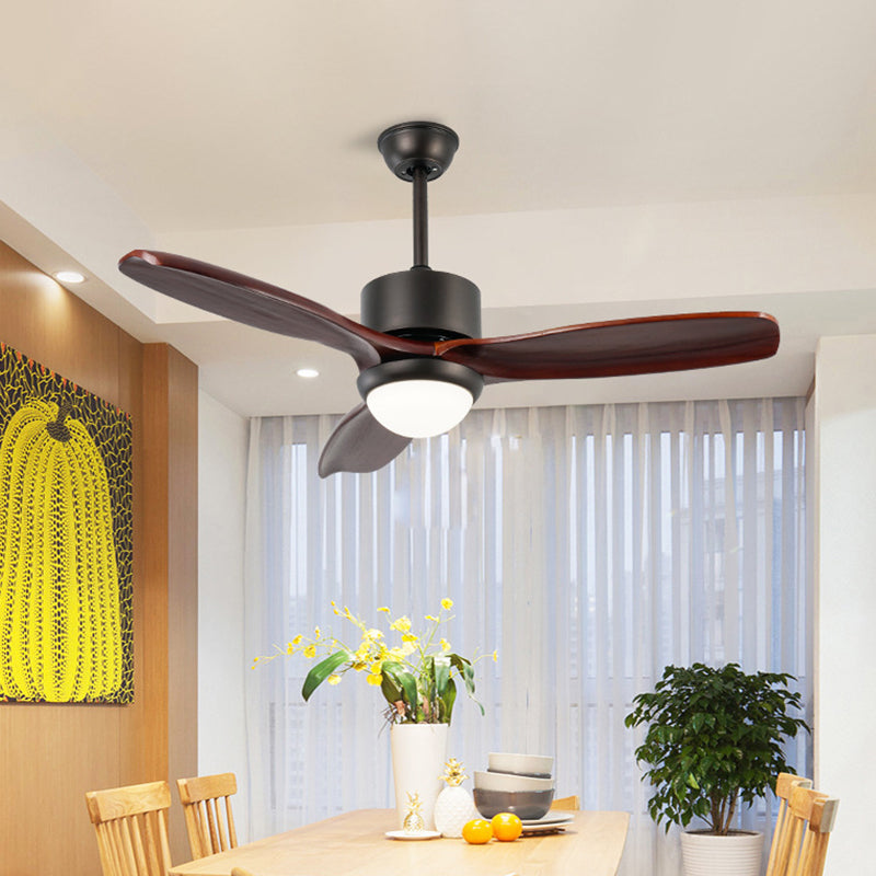 Metal Cylinder 3 Blades Ceiling Fan Lamp Vintage Living Room LED Semi Flush Mounted Light in Dark Coffee, 48" Wide Clearhalo 'Ceiling Fans with Lights' 'Ceiling Fans' Lighting' 406932