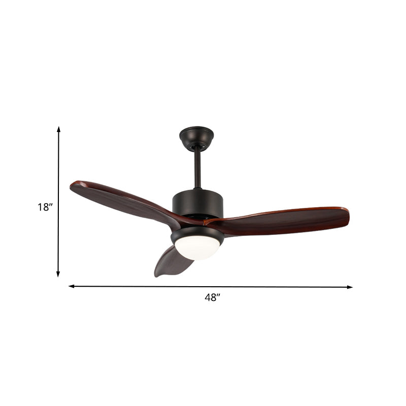 Metal Cylinder 3 Blades Ceiling Fan Lamp Vintage Living Room LED Semi Flush Mounted Light in Dark Coffee, 48" Wide Clearhalo 'Ceiling Fans with Lights' 'Ceiling Fans' Lighting' 406934
