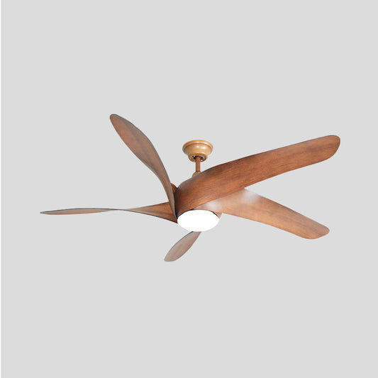 56" W LED Wood Fan Light Countryside Brown Swirling Living Room 4 Blades Semi Flush Mounted Lamp with Acrylic Shade Clearhalo 'Ceiling Fans with Lights' 'Ceiling Fans' Lighting' 406943