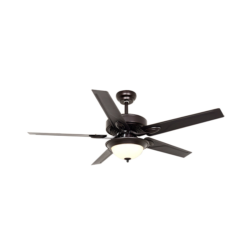 White Glass Black Ceiling Fan Lighting Dome Traditional 5 Vanes LED Semi Flush Lamp Fixture with Wall/Remote Control, 42" Wide Clearhalo 'Ceiling Fans with Lights' 'Ceiling Fans' Lighting' 406973