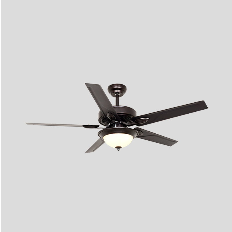 White Glass Black Ceiling Fan Lighting Dome Traditional 5 Vanes LED Semi Flush Lamp Fixture with Wall/Remote Control, 42" Wide Clearhalo 'Ceiling Fans with Lights' 'Ceiling Fans' Lighting' 406974