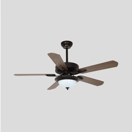 42" W LED Hanging Fan Light Countryside Living Room Wall/Remote Control 5 Blades Semi Flushmount with Dome White Textured Glass Shade in Dark Coffee Clearhalo 'Ceiling Fans with Lights' 'Ceiling Fans' Lighting' 406979