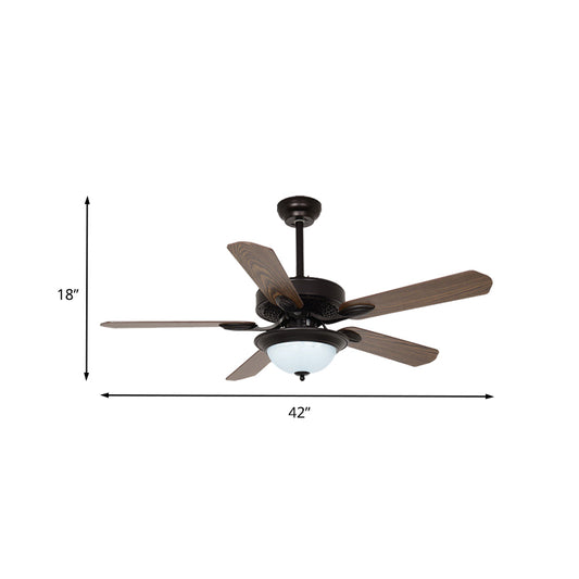 42" W LED Hanging Fan Light Countryside Living Room Wall/Remote Control 5 Blades Semi Flushmount with Dome White Textured Glass Shade in Dark Coffee Clearhalo 'Ceiling Fans with Lights' 'Ceiling Fans' Lighting' 406980
