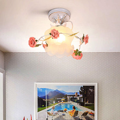 1 Light Ceiling Light Fixture Countryside Bloom Metal Flush Mount Lamp in White for Foyer White Clearhalo 'Ceiling Lights' 'Close To Ceiling Lights' 'Close to ceiling' 'Flush mount' Lighting' 407084