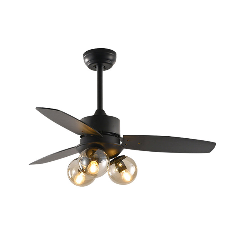 3 Heads Ball Semi Flush Lighting Industrial White/Black Clear Glass 3 Blades Hanging Fan Lamp for Restaurant, 42" W Clearhalo 'Ceiling Fans with Lights' 'Ceiling Fans' 'Industrial Ceiling Fans' 'Industrial' Lighting' 407118