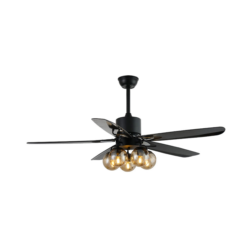 Black 5 Bulbs Ceiling Fan Light Antiqued Clear Glass Global Semi Flush Mounted Lamp with 5 Blades, 56" Wide Clearhalo 'Ceiling Fans with Lights' 'Ceiling Fans' 'Industrial Ceiling Fans' 'Industrial' Lighting' 407147