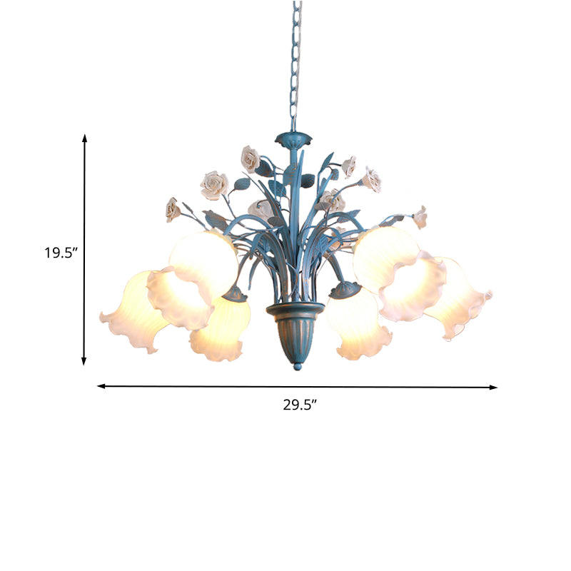 Pastoral Blossom Chandelier Lighting Fixture 3/5/6 Heads White Glass Pendant Ceiling Light in Blue Clearhalo 'Ceiling Lights' 'Chandeliers' Lighting' options 407206