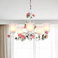 Metal White Chandelier Light Fixture Curvy Arm 3/5/6 Bulbs Pastoral Rose Down Lighting for Bedroom Clearhalo 'Ceiling Lights' 'Chandeliers' Lighting' options 407257