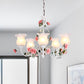 Metal White Chandelier Light Fixture Curvy Arm 3/5/6 Bulbs Pastoral Rose Down Lighting for Bedroom Clearhalo 'Ceiling Lights' 'Chandeliers' Lighting' options 407258