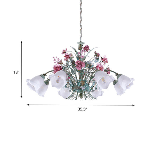 Aqua Floral Chandelier Lamp Pastoral Metal 3/5/8 Heads Living Room LED Ceiling Pendant Light Clearhalo 'Ceiling Lights' 'Chandeliers' Lighting' options 407281