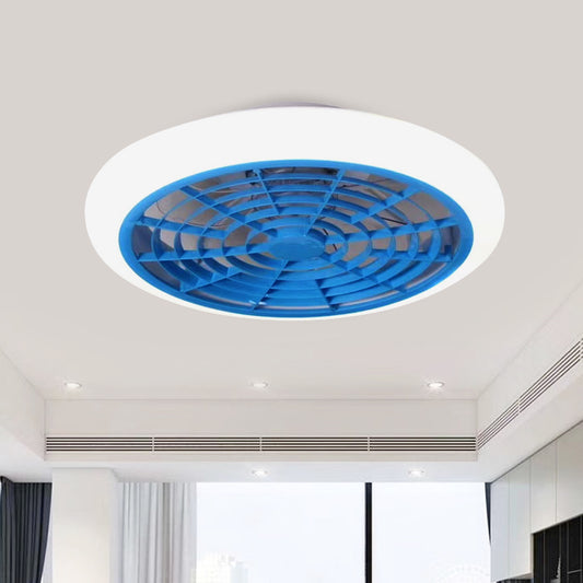 White/Pink/Blue LED Hanging Fan Light Kids Acrylic Doughnut Semi Flush Mount Lamp Fixture for Living Room, 18" W Blue Clearhalo 'Ceiling Fans with Lights' 'Ceiling Fans' 'Kids Ceiling Fans' 'Kids' Lighting' 407319