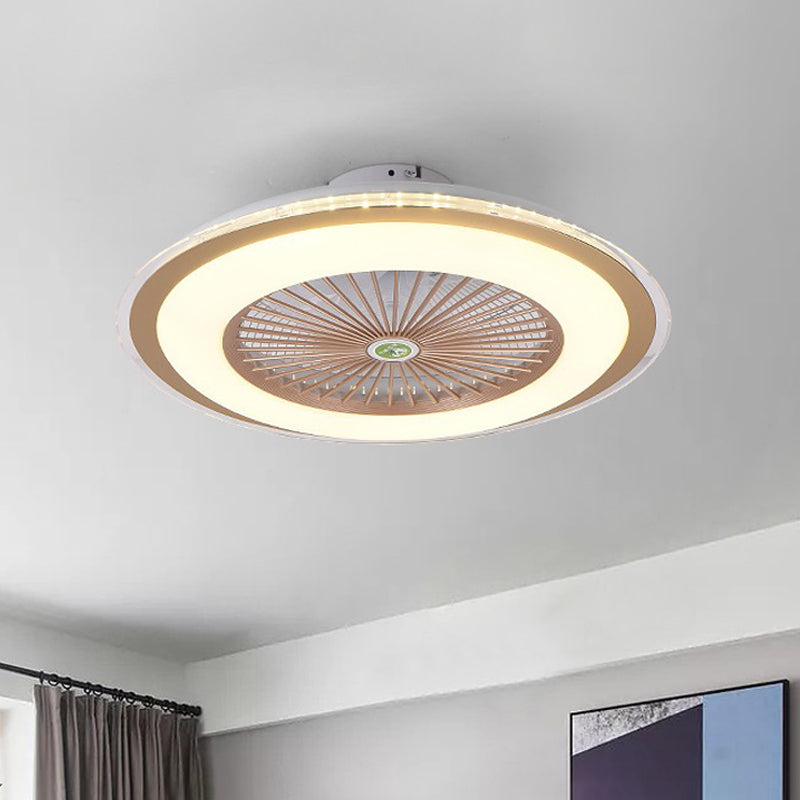 23.5" W LED Circle Hanging Fan Lamp Simple Pink/Blue/Gold Finish Acrylic Semi Flush Mount Lamp with 5 Clear Blades Clearhalo 'Ceiling Fans with Lights' 'Ceiling Fans' 'Kids Ceiling Fans' 'Kids' Lighting' 407333