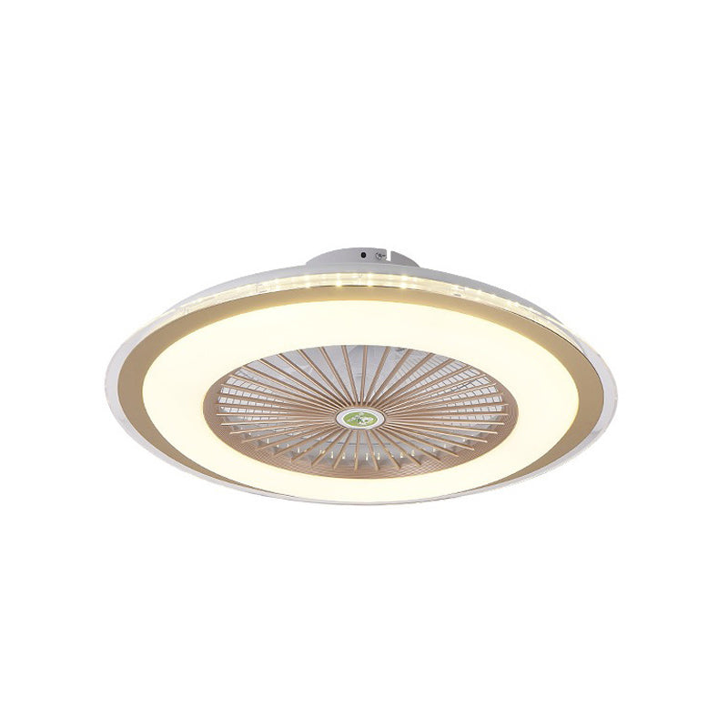 23.5" W LED Circle Hanging Fan Lamp Simple Pink/Blue/Gold Finish Acrylic Semi Flush Mount Lamp with 5 Clear Blades Clearhalo 'Ceiling Fans with Lights' 'Ceiling Fans' 'Kids Ceiling Fans' 'Kids' Lighting' 407334
