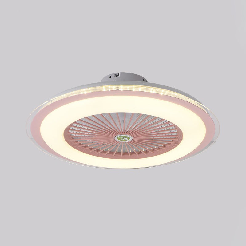 23.5" W LED Circle Hanging Fan Lamp Simple Pink/Blue/Gold Finish Acrylic Semi Flush Mount Lamp with 5 Clear Blades Clearhalo 'Ceiling Fans with Lights' 'Ceiling Fans' 'Kids Ceiling Fans' 'Kids' Lighting' 407344