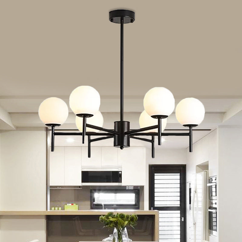 Black/Gold Globe Chandelier Lighting with Radial Design Contemporary 6/8/9 Lights Milk Glass Chandelier Hanging Lamp Clearhalo 'Ceiling Lights' 'Chandeliers' 'Glass shade' 'Glass' 'Modern Chandeliers' 'Modern' Lighting' 409420