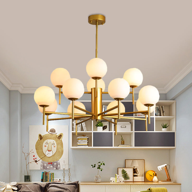 Black/Gold Globe Chandelier Lighting with Radial Design Contemporary 6/8/9 Lights Milk Glass Chandelier Hanging Lamp 12 Gold Clearhalo 'Ceiling Lights' 'Chandeliers' 'Glass shade' 'Glass' 'Modern Chandeliers' 'Modern' Lighting' 409427