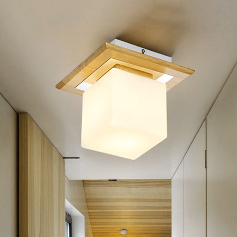 Frosted Glass Geometric Flush Mount Light Nordic 1 Light Flush Ceiling Light Fixture in White for Corridor