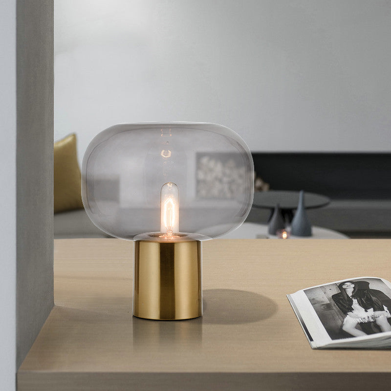 Minimalist 1-Bulb Nightstand Lamp Gold Oval Metal Table Lighting with Smoke Gray Glass Shade Clearhalo 'Lamps' 'Table Lamps' Lighting' 410222