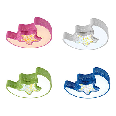18"/21.5" Star and Moon Flush Mount Lamp Macaron Metal LED Ceiling Lamp in White/Pink/Blue/Green for Kindergarten, Third Gear/White Light Clearhalo 'Ceiling Lights' 'Close To Ceiling Lights' 'Close to ceiling' 'Flush mount' Lighting' 41069