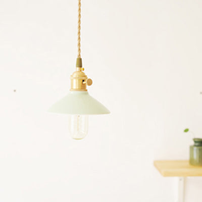 Modernism Conical Suspended Light 5.5"/8" Width 1 Light Ceramic and Metal Pendant Light in White over Table Clearhalo 'Art Deco Pendants' 'Cast Iron' 'Ceiling Lights' 'Ceramic' 'Crystal' 'Industrial Pendants' 'Industrial' 'Metal' 'Middle Century Pendants' 'Pendant Lights' 'Pendants' 'Tiffany' Lighting' 41076