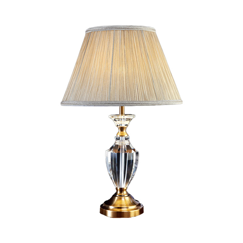 Beige Urn Desk Lamp Modern 1 Head Beveled Crystal Table Light with Cone Fabric Shade Clearhalo 'Lamps' 'Table Lamps' Lighting' 411055