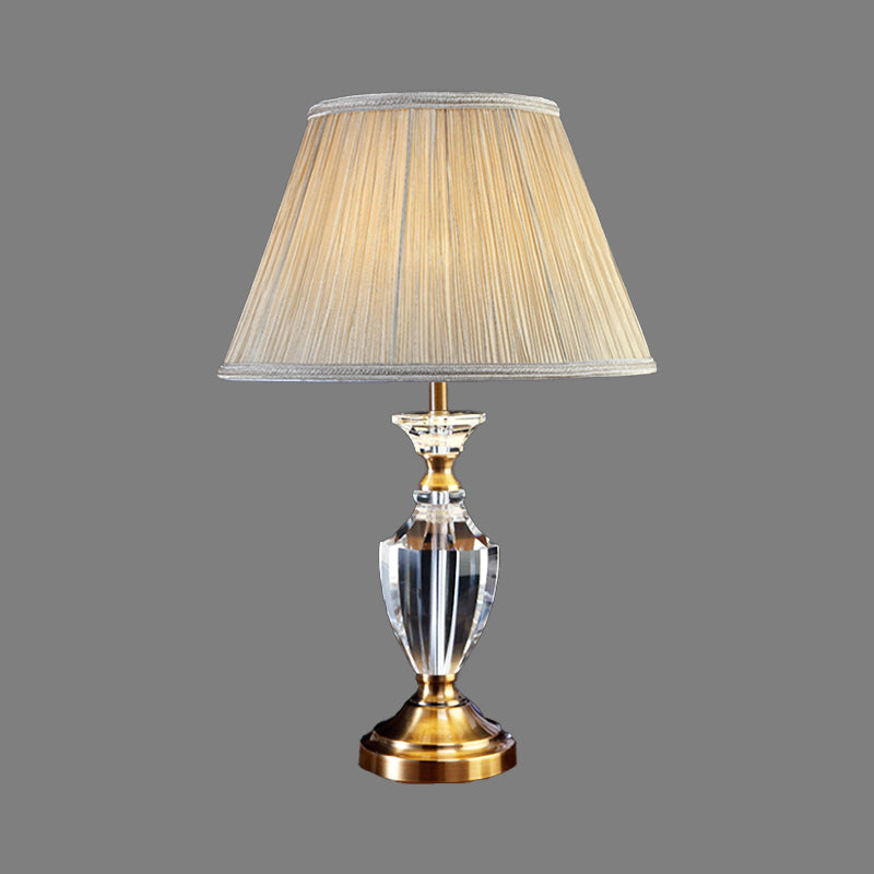 Beige Urn Desk Lamp Modern 1 Head Beveled Crystal Table Light with Cone Fabric Shade Clearhalo 'Lamps' 'Table Lamps' Lighting' 411056
