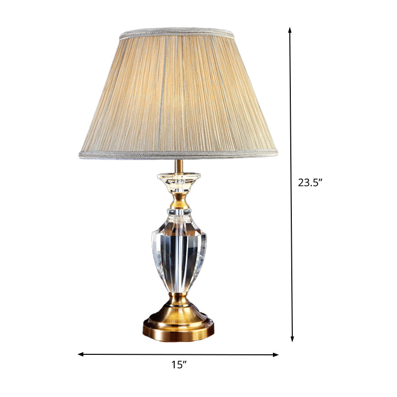 Beige Urn Desk Lamp Modern 1 Head Beveled Crystal Table Light with Cone Fabric Shade Clearhalo 'Lamps' 'Table Lamps' Lighting' 411057