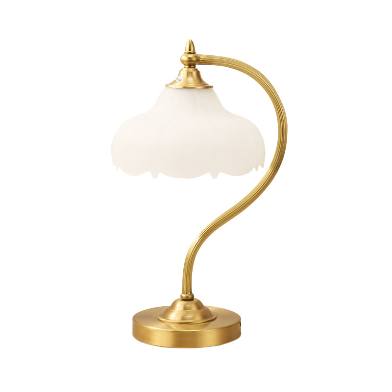 1-Head Living Room Table Lamp Post-Modern Brass Metal Night Lighting with Flower Opal Glass Shade Clearhalo 'Lamps' 'Table Lamps' Lighting' 411087