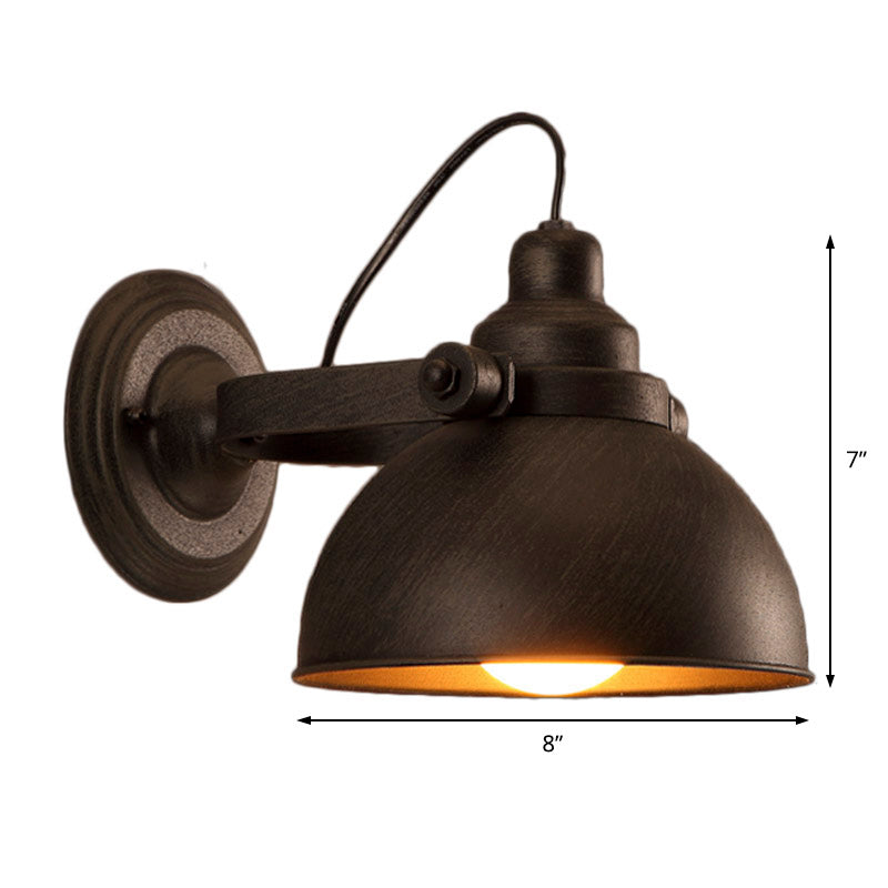 1 Bulb Dome Wall Sconce Light Antique Style Black/Rust Wrought Iron Wall Mount Light for Hallway Clearhalo 'Art deco wall lights' 'Cast Iron' 'Glass' 'Industrial wall lights' 'Industrial' 'Middle century wall lights' 'Modern' 'Rustic wall lights' 'Tiffany' 'Traditional wall lights' 'Wall Lamps & Sconces' 'Wall Lights' Lighting' 41113