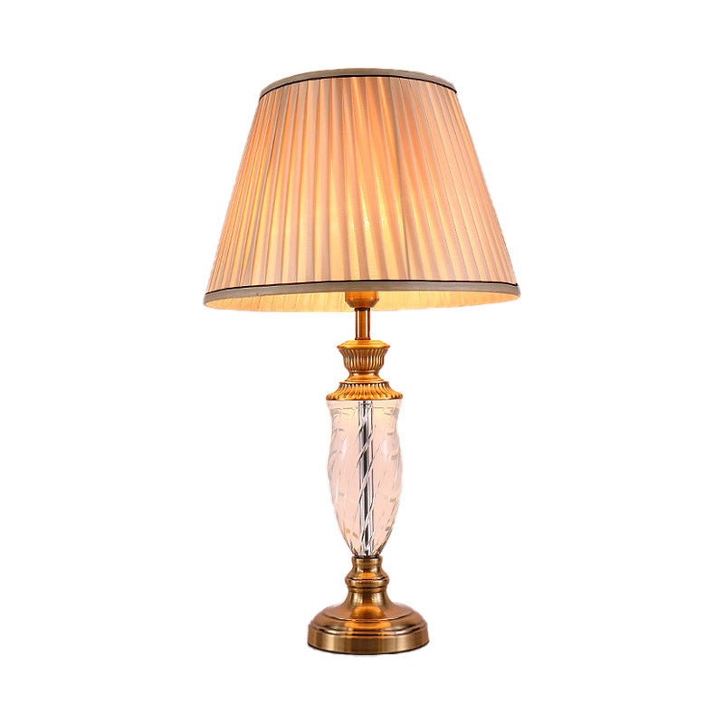 1 Head Urn-Shaped Fabric Desk Light Modernism Hand-Cut Crystal Night Table Lamp in White Clearhalo 'Lamps' 'Table Lamps' Lighting' 411133