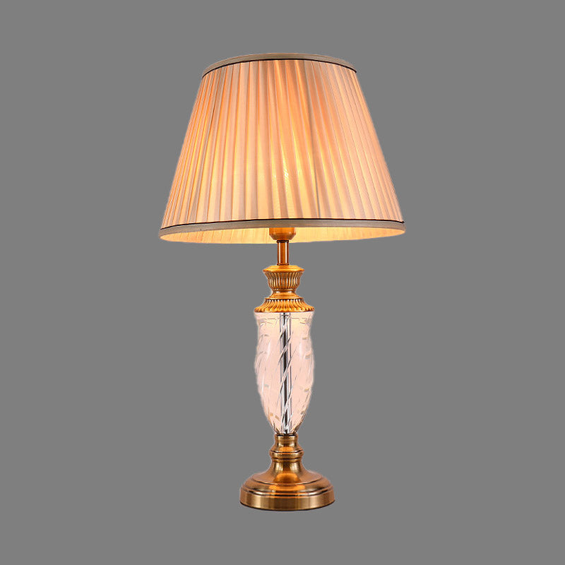 1 Head Urn-Shaped Fabric Desk Light Modernism Hand-Cut Crystal Night Table Lamp in White Clearhalo 'Lamps' 'Table Lamps' Lighting' 411134